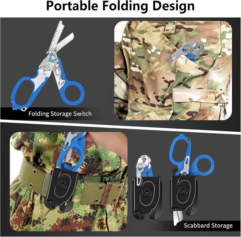 DEKELIY 6 In 1 Multifunctional Trauma Shears, Emergency Response Shears Stainless Steel Foldable Shears With Holster,Medical Trauma Shears Foldable With Strap Cutter Blue - Image 4